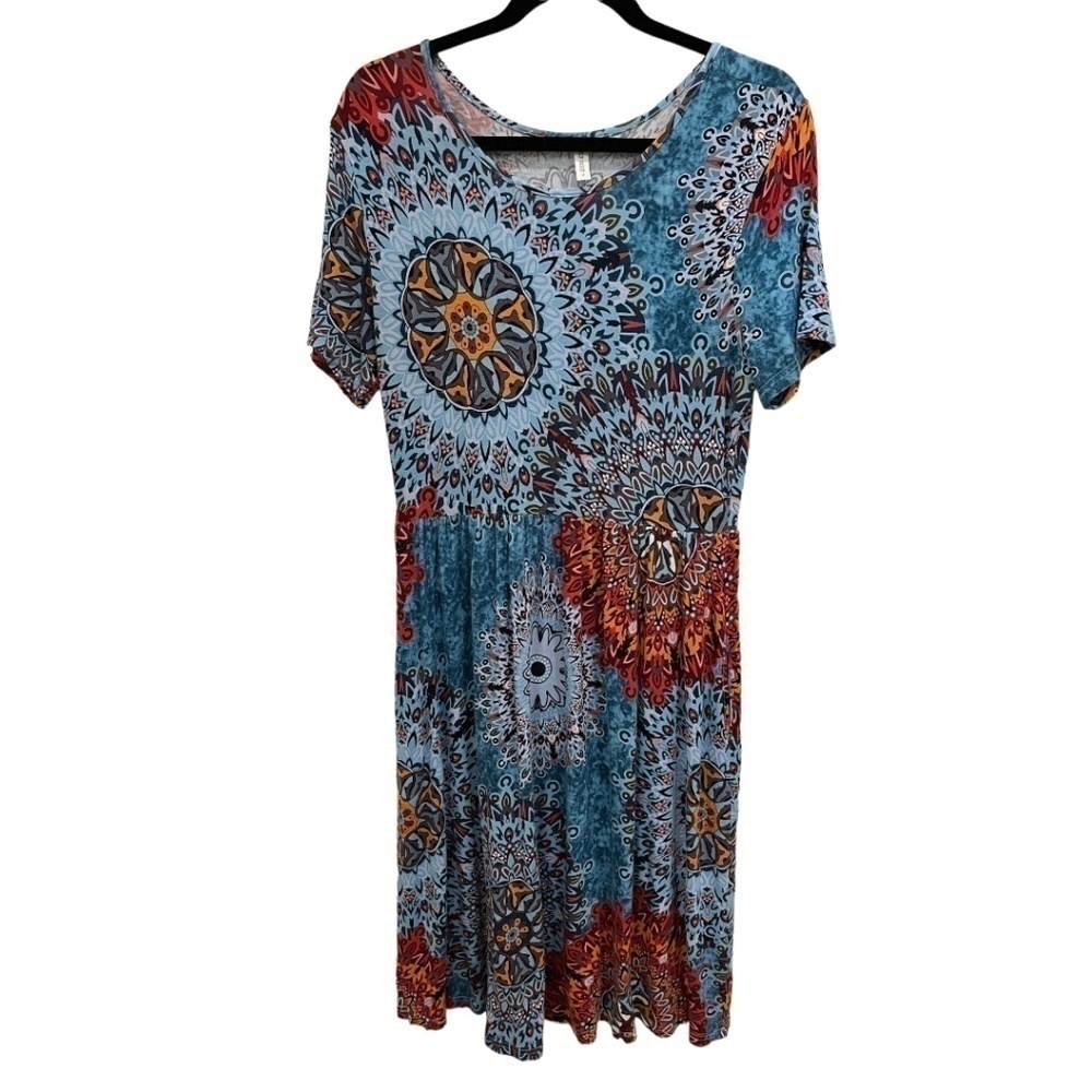 DB Moon Women's Multicolor Short Sleeve Stretch Knit Dress Size Medium